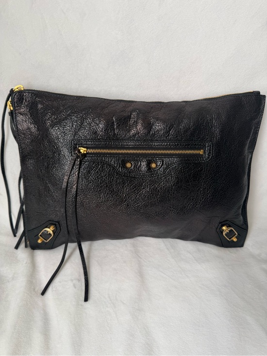 Balenciaga Handbags - Balenciaga 2015 Lambskin Motocross Large Flat Clutch Bag